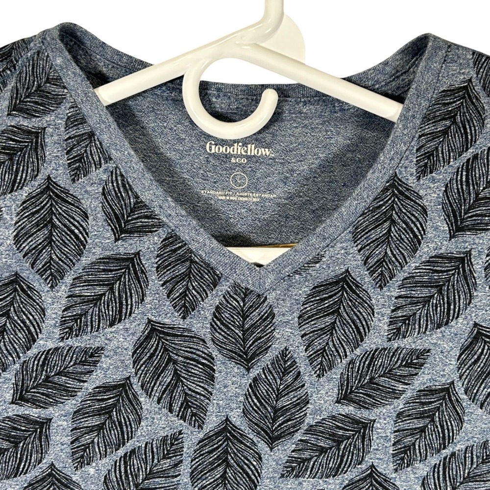 Goodfellow & Co Mens Blue‎ Heather Black Leaf Print V-Neck T-Shirt Large